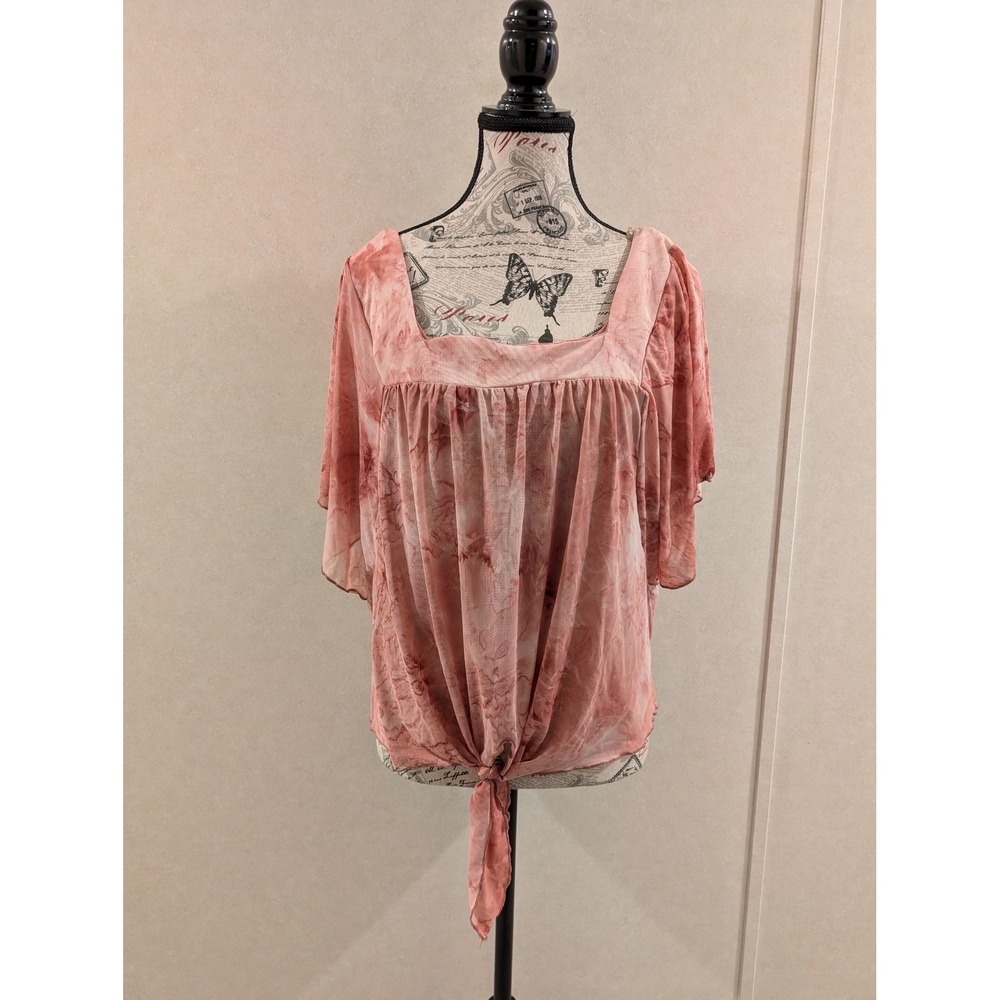 Cha‎ Cha Vente Pink Tie Dye Sheer Tie Front Blouse Boho Fairycore Women's Large